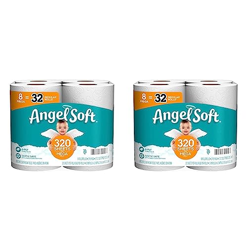 Angel Soft® Toilet Paper, 8 Mega Rolls : 32 Regular Rolls, 2-Ply Bath Tissue, 320 Sheets per Roll, 8 Count, White (Pack of 2)